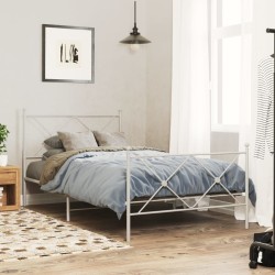 Cadre de lit métal sans matelas et pied de lit blanc 107x203 cm 