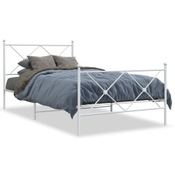 Cadre de lit métal sans matelas et pied de lit blanc 107x203 cm 