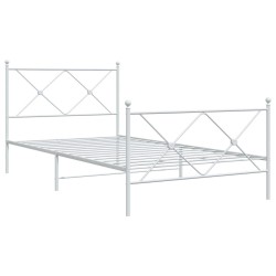Cadre de lit métal sans matelas et pied de lit blanc 107x203 cm 