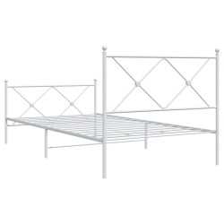 Cadre de lit métal sans matelas et pied de lit blanc 107x203 cm 