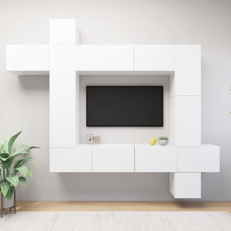 Ensemble de meuble TV 9 pcs Blanc Bois d'ingénierie Ensemble de meuble TV 9 pcs Blanc Bois d'ingénierie