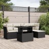 Salon de jardin 6 pcs avec coussins noir résine tressée 