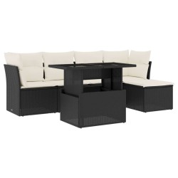 Salon de jardin 6 pcs avec coussins noir résine tressée 
