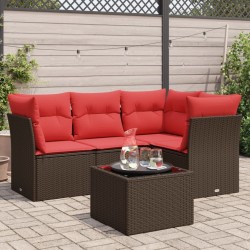 Salon de jardin avec coussins 5 pcs marron résine tressée 