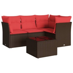 Salon de jardin avec coussins 5 pcs marron résine tressée 