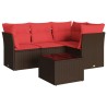 Salon de jardin avec coussins 5 pcs marron résine tressée 
