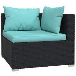 Salon de jardin 4 pcs avec coussins Résine tressée Noir 