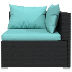 Salon de jardin 4 pcs avec coussins Résine tressée Noir 