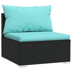 Salon de jardin 4 pcs avec coussins Résine tressée Noir 