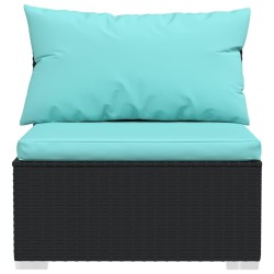 Salon de jardin 4 pcs avec coussins Résine tressée Noir 
