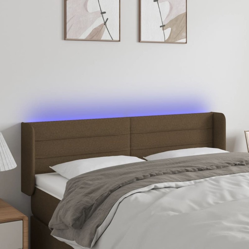 Tête de lit à LED Marron foncé 147x16x78/88 cm Tissu 