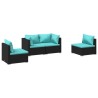 Salon de jardin 4 pcs avec coussins Résine tressée Noir 