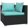 Salon de jardin 4 pcs avec coussins Résine tressée Noir 