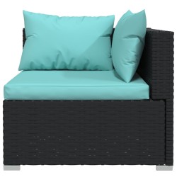 Salon de jardin 4 pcs avec coussins Résine tressée Noir 
