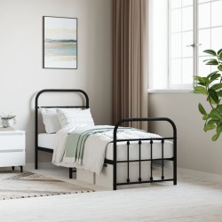 Cadre de lit métal sans matelas avec pied de lit noir 75x190 cm 