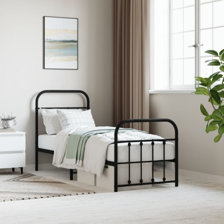 Cadre de lit métal sans matelas avec pied de lit noir 75x190 cm 