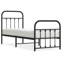 Cadre de lit métal sans matelas avec pied de lit noir 75x190 cm 