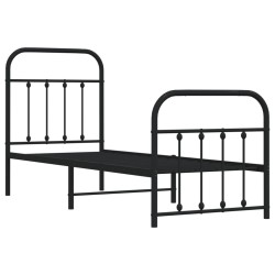Cadre de lit métal sans matelas avec pied de lit noir 75x190 cm 