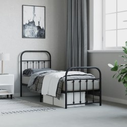 Cadre de lit métal sans matelas avec pied de lit noir 75x190 cm 