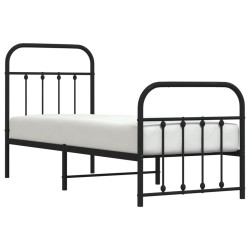 Cadre de lit métal sans matelas avec pied de lit noir 75x190 cm 