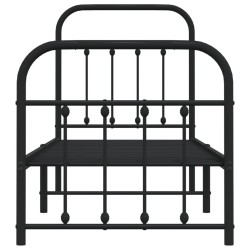 Cadre de lit métal sans matelas avec pied de lit noir 75x190 cm 