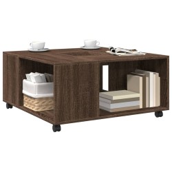 Table basse chêne marron 80x80x40 cm bois d'ingénierie 