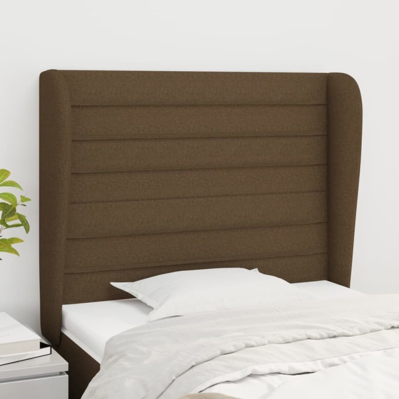 Tête de lit avec oreilles Marron foncé 93x23x118/128 cm Tissu Tête de lit avec oreilles Marron foncé 93x23x118/128 cm Tissu