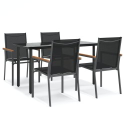 Ensemble à manger de jardin 5 pcs noir textilène et acier 