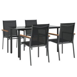 Ensemble à manger de jardin 5 pcs noir textilène et acier 