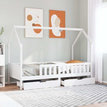 Cadre de lit enfants avec tiroirs sans matelas 90x200 cm bois 