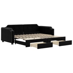 Lit de jour avec gigogne et tiroirs sans matelas noir 100x200cm 