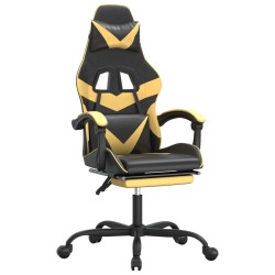 Chaise de jeu pivotante et repose-pied Noir et doré Similicuir 