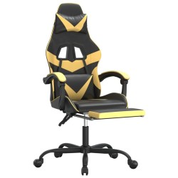 Chaise de jeu pivotante et repose-pied Noir et doré Similicuir 