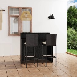 Ensemble de bar de jardin avec coussins 3 pcs Noir 