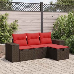 Salon de jardin 4 pcs avec coussins marron résine tressée 