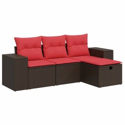 Salon de jardin 4 pcs avec coussins marron résine tressée 
