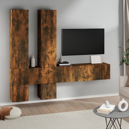 Meuble TV mural Chêne fumé Bois d'ingénierie 