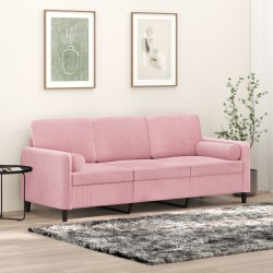 Canapé 3 places avec oreillers décoratifs rose 180 cm velours 