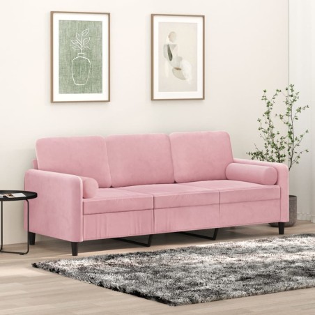 Canapé 3 places avec oreillers décoratifs rose 180 cm velours 