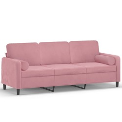 Canapé 3 places avec oreillers décoratifs rose 180 cm velours 