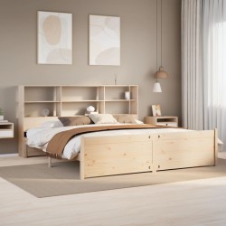 Lit bibliothèque sans matelas 200x200 cm bois massif de pin 