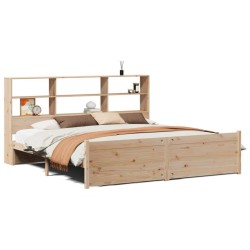 Lit bibliothèque sans matelas 200x200 cm bois massif de pin 