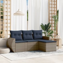 Salon de jardin 4 pcs avec coussins gris résine tressée 