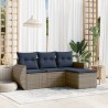 Salon de jardin 4 pcs avec coussins gris résine tressée 