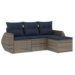 Salon de jardin 4 pcs avec coussins gris résine tressée 