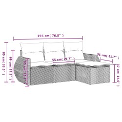 Salon de jardin 4 pcs avec coussins gris résine tressée 