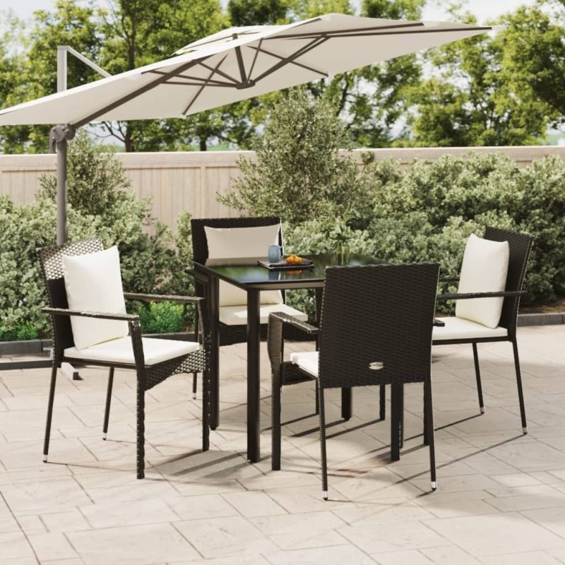 Ensemble à manger de jardin coussins 5pcs Noir Résine tressée 