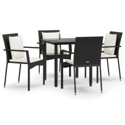 Ensemble à manger de jardin coussins 5pcs Noir Résine tressée 
