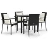 Ensemble à manger de jardin coussins 5pcs Noir Résine tressée 