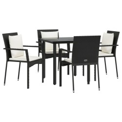 Ensemble à manger de jardin coussins 5pcs Noir Résine tressée 